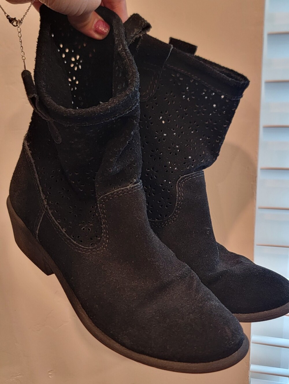 American Rag Black Suede Laser-cut Ankle Booties 8